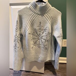 cupcakes & cashmere Light BLUE Snowflake Turtleneck Sweater